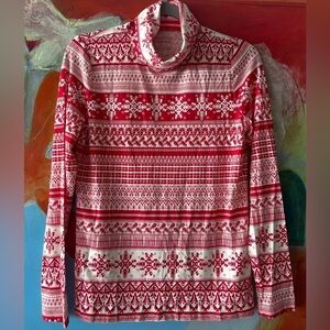 TALBOTS THERMAWARMTH TURTLENECK SIZE SMALL RED WHITE LONG SLEEVE ACRYLIC BLEND